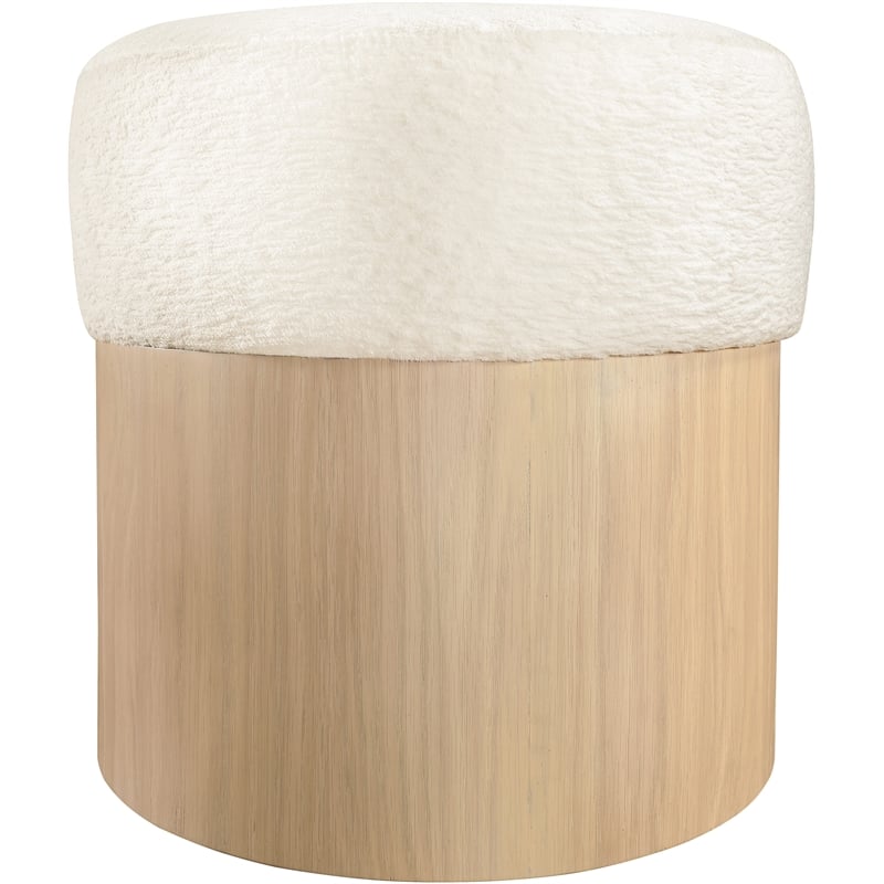 Meridian Furniture Nimes Cream Velour Fur Fabric Ottoman/Stool