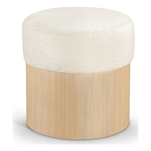 Meridian Furniture Nimes Cream Velour Fur Fabric Ottoman/Stool