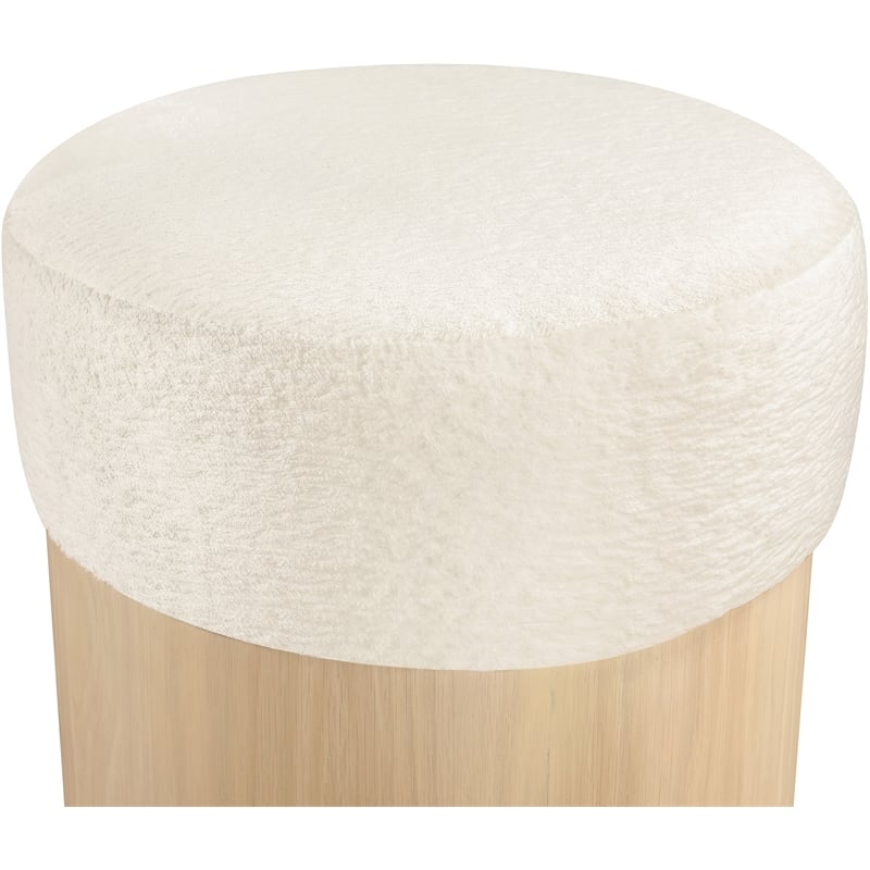 Meridian Furniture Nimes Cream Velour Fur Fabric Ottoman/Stool