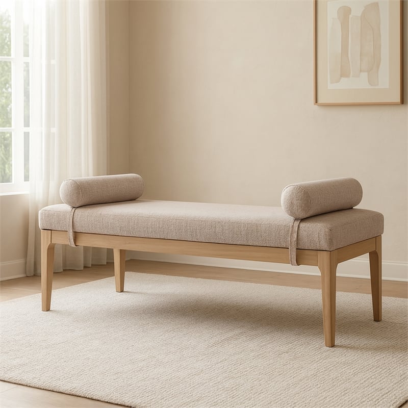 Meridian Furniture Priscilla Beige Linen Textured Fabric Bench