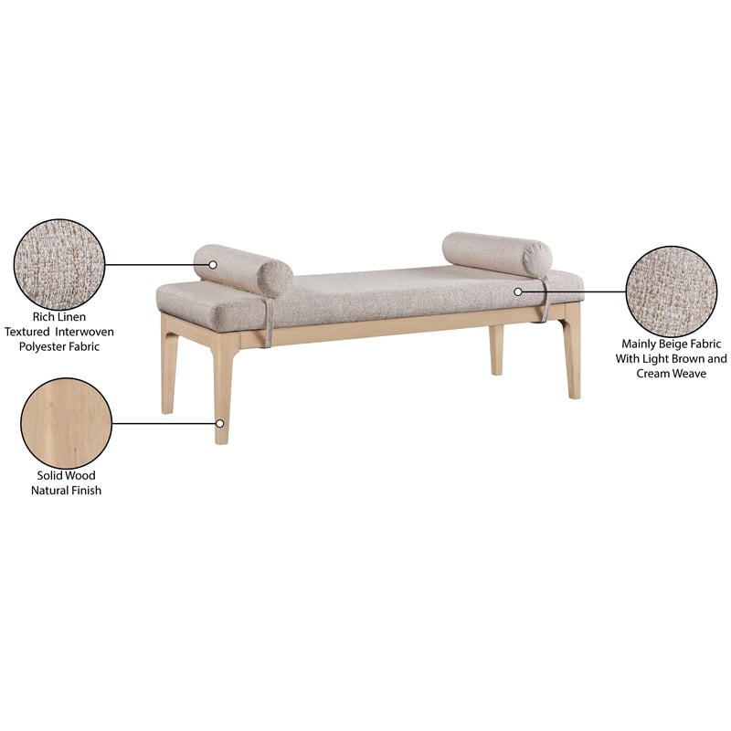 Meridian Furniture Priscilla Beige Linen Textured Fabric Bench