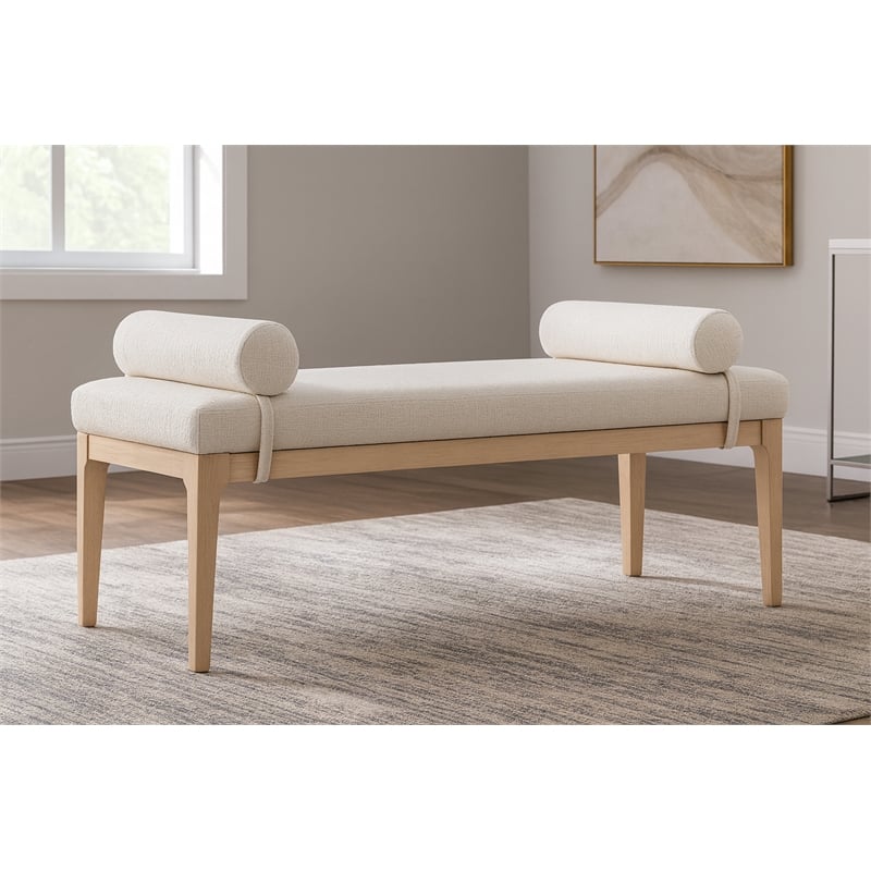 Meridian Furniture Priscilla Cream Linen Textured Fabric Bench