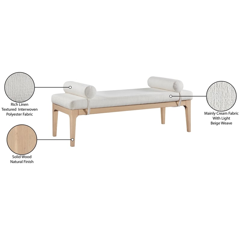 Meridian Furniture Priscilla Cream Linen Textured Fabric Bench