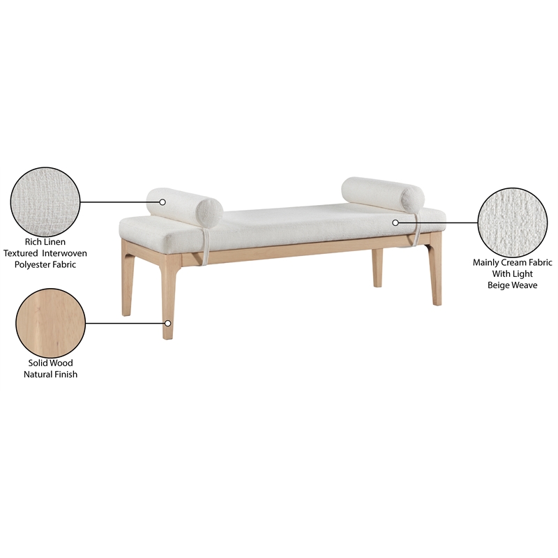 Meridian Furniture Priscilla Cream Linen Textured Fabric Bench