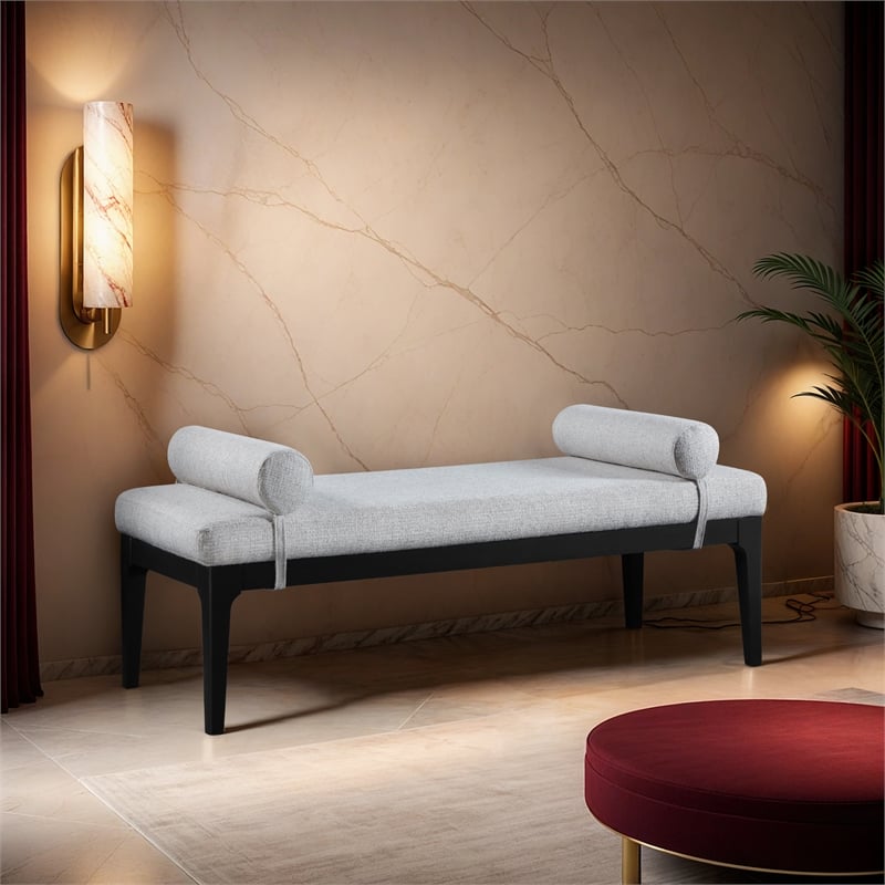 Meridian Furniture Priscilla Cream Linen Textured Fabric Bench