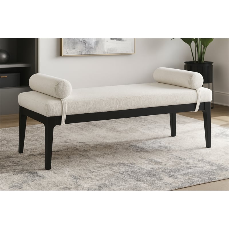 Meridian Furniture Priscilla Cream Linen Textured Fabric Bench