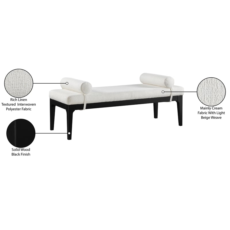 Meridian Furniture Priscilla Cream Linen Textured Fabric Bench