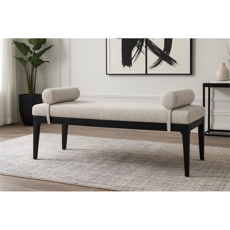 Meridian Furniture Priscilla Grey Linen Textured Fabric Bench