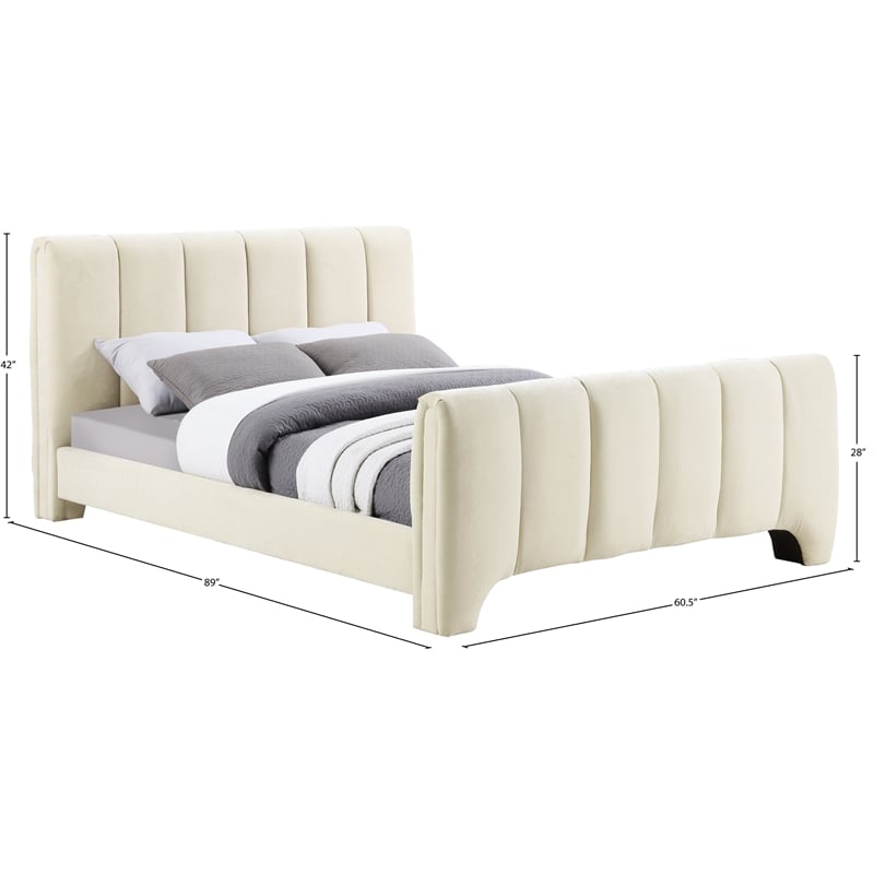 Meridian Furniture Camila Beige Chenille Fabric Full Bed