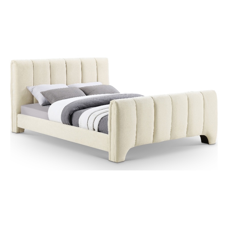 Meridian Furniture Camila Beige Chenille Fabric King Bed