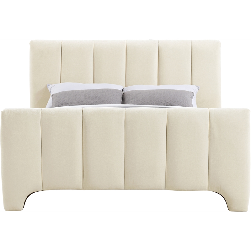 Meridian Furniture Camila Beige Chenille Fabric Queen Bed