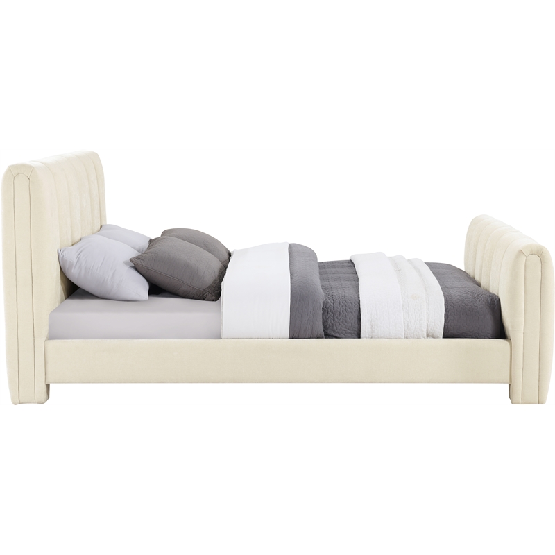 Meridian Furniture Camila Beige Chenille Fabric Queen Bed