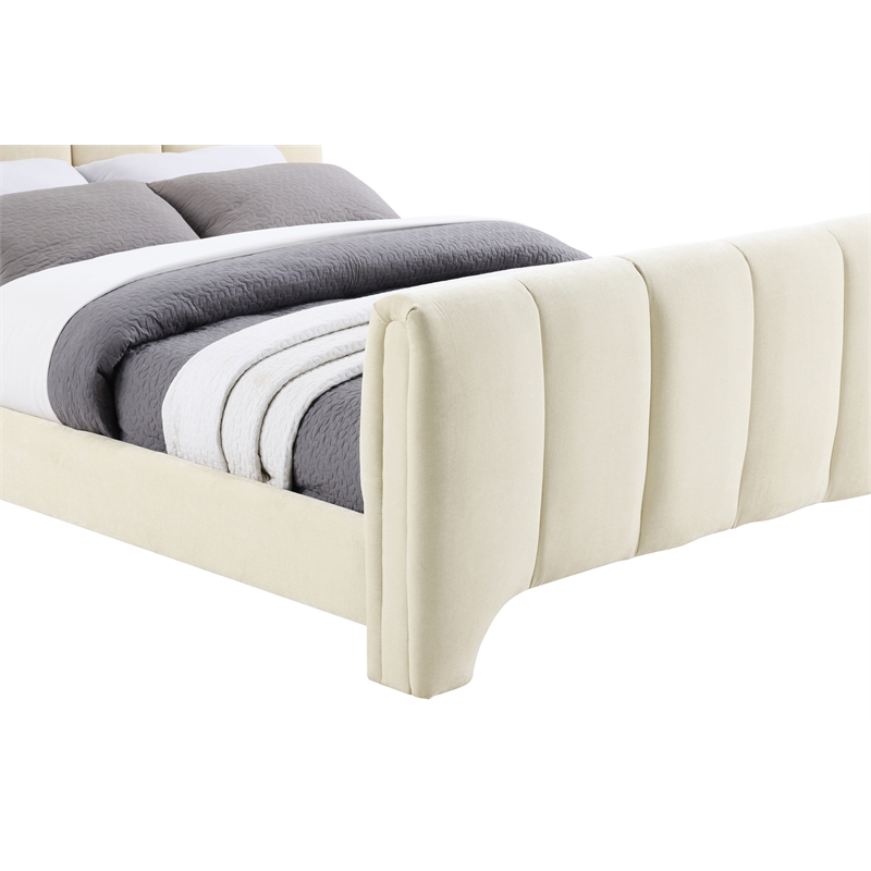 Meridian Furniture Camila Beige Chenille Fabric Queen Bed