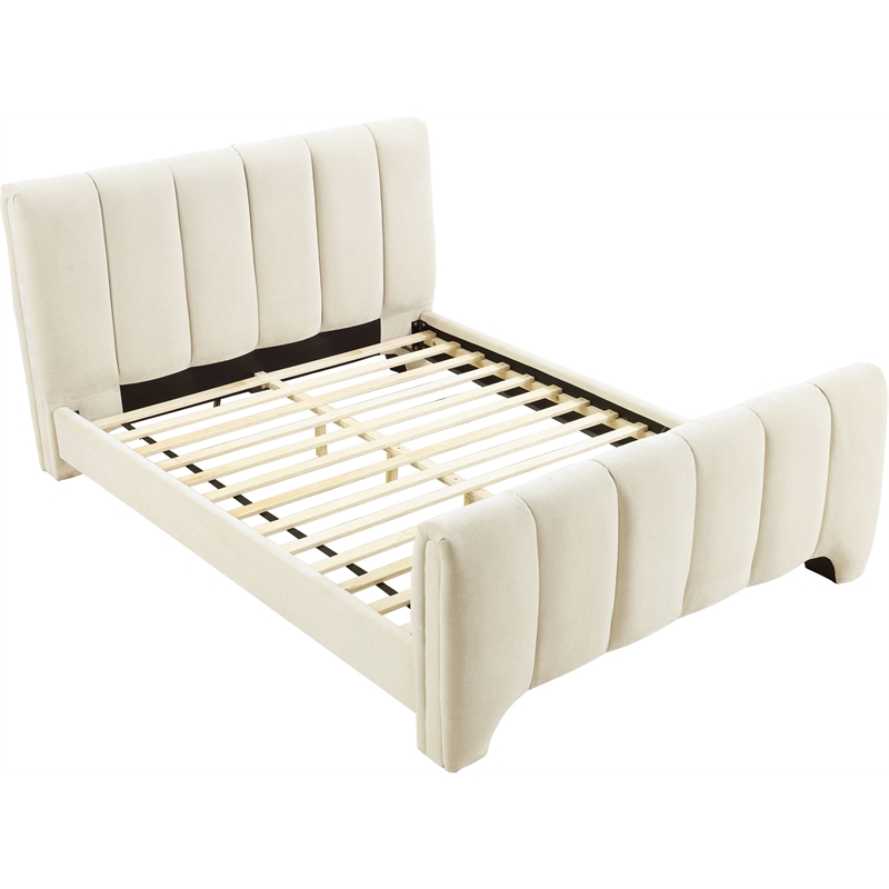 Meridian Furniture Camila Beige Chenille Fabric Queen Bed