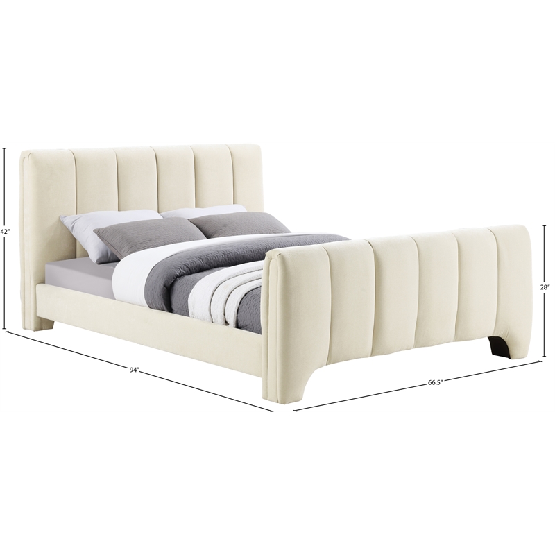 Meridian Furniture Camila Beige Chenille Fabric Queen Bed