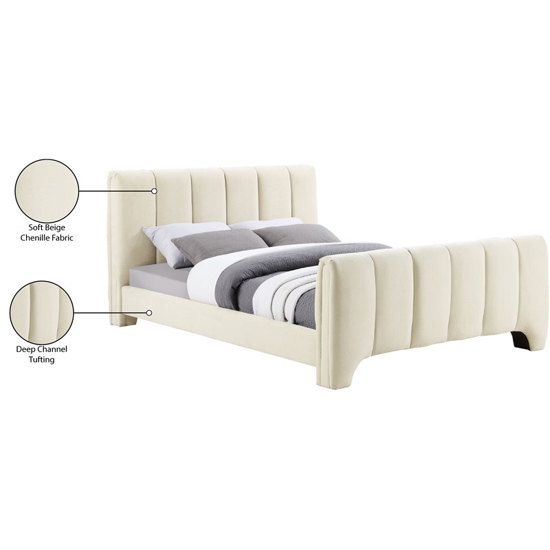 Meridian Furniture Camila Beige Chenille Fabric Queen Bed