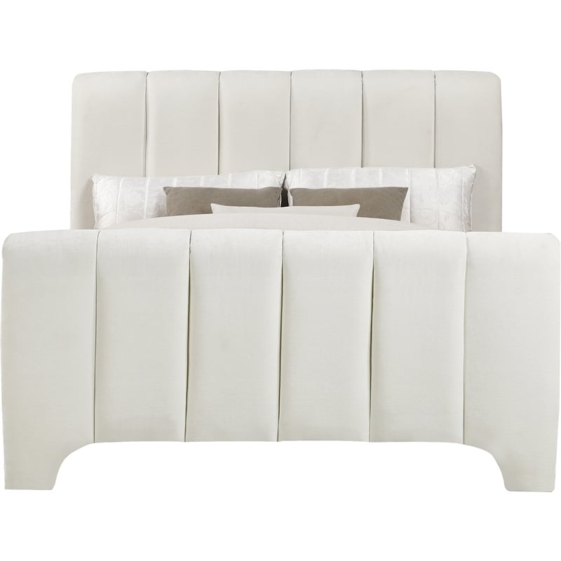 Meridian Furniture Camila Cream Chenille Fabric Queen Bed