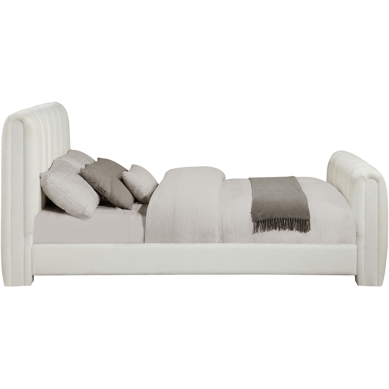 Meridian Furniture Camila Cream Chenille Fabric Queen Bed