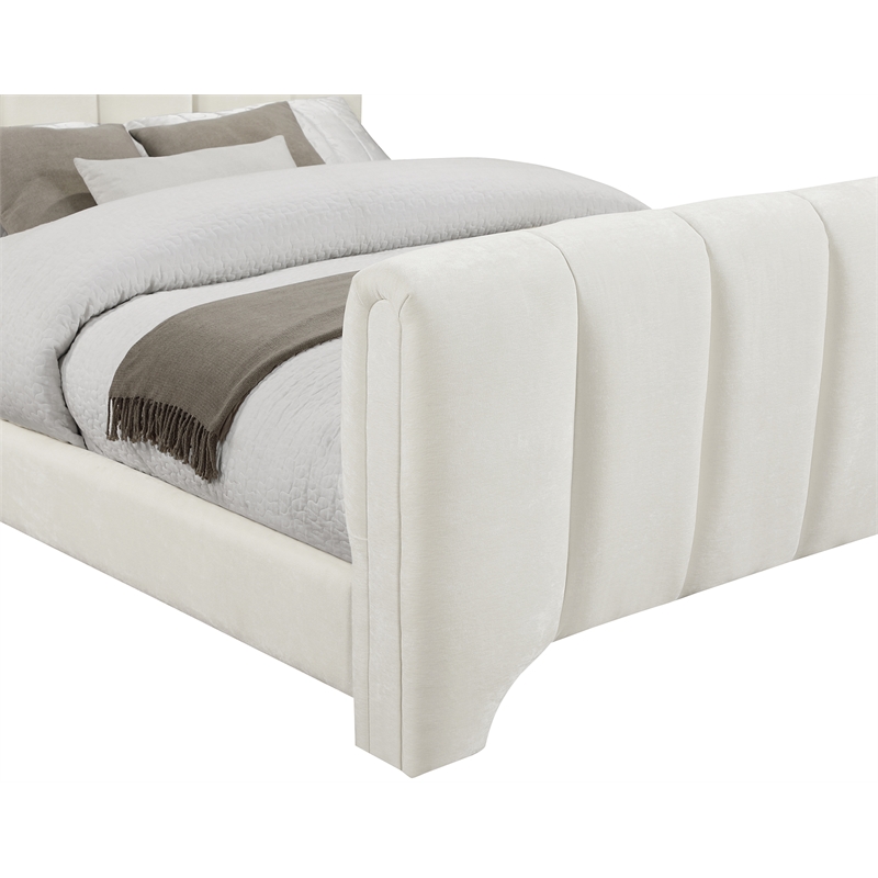 Meridian Furniture Camila Cream Chenille Fabric Queen Bed
