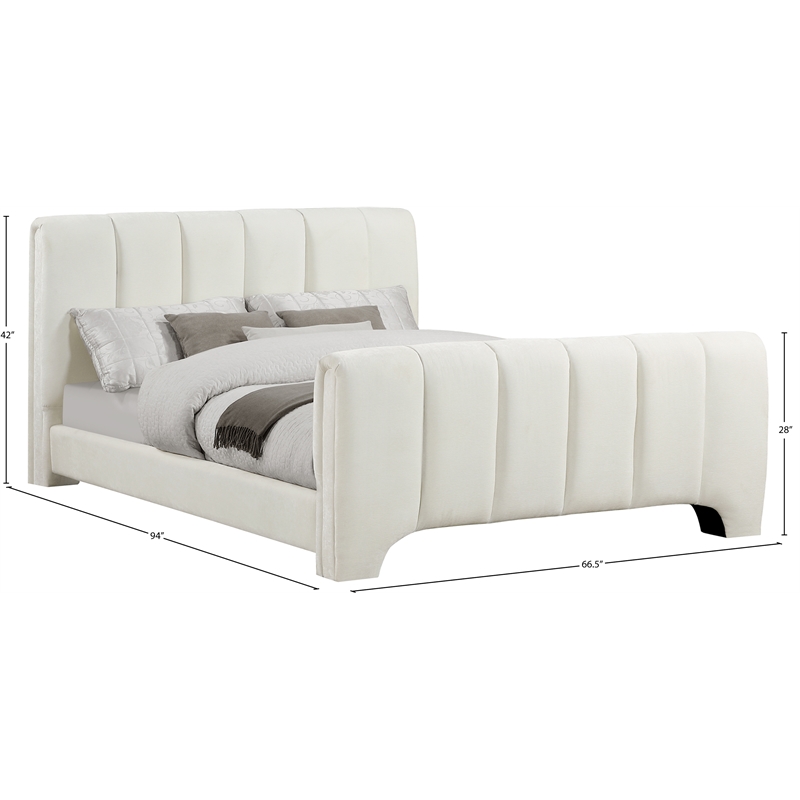 Meridian Furniture Camila Cream Chenille Fabric Queen Bed