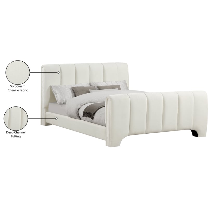 Meridian Furniture Camila Cream Chenille Fabric Queen Bed