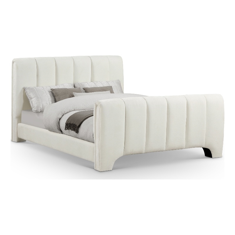 Meridian Furniture Camila Cream Chenille Fabric Queen Bed
