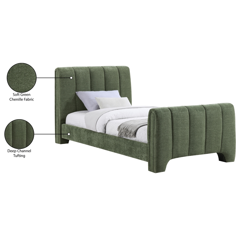 Meridian Furniture Camila Green Chenille Fabric Twin Bed