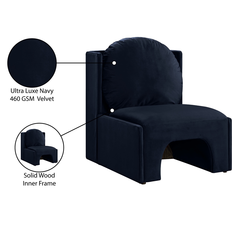 meridian furniture sigma navy velvet accent chair