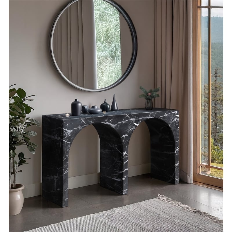 Meridian Furniture Faenza Black Marble Finish Console Table