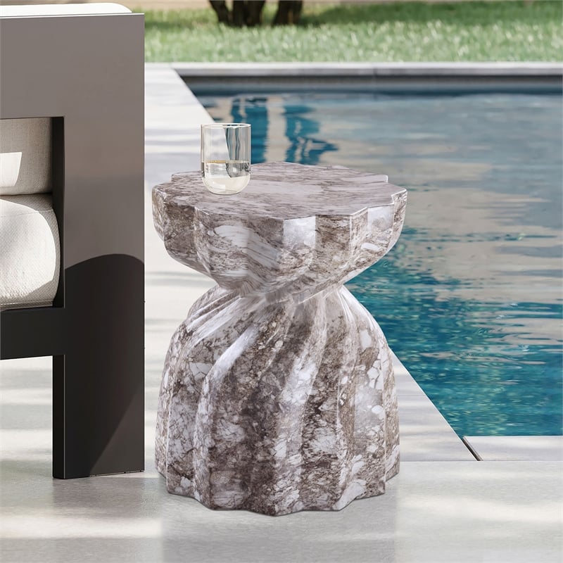Meridian Furniture Caserta Brown Marble Finish Concrete Indoor/Outdoor End Table
