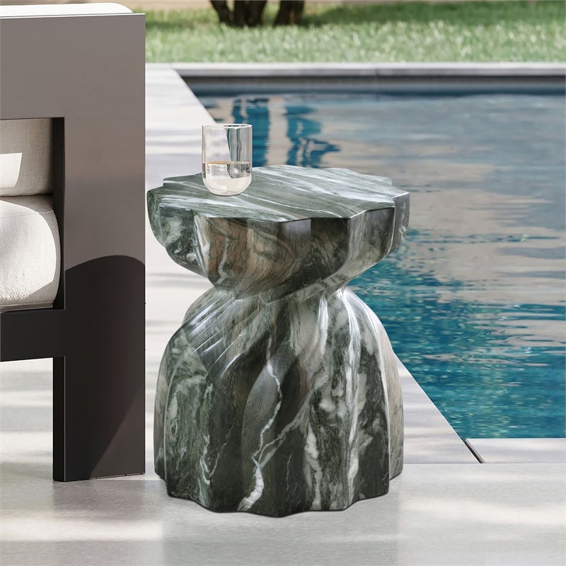 Meridian Furniture Caserta Green Marble Finish Concrete Indoor/Outdoor End Table