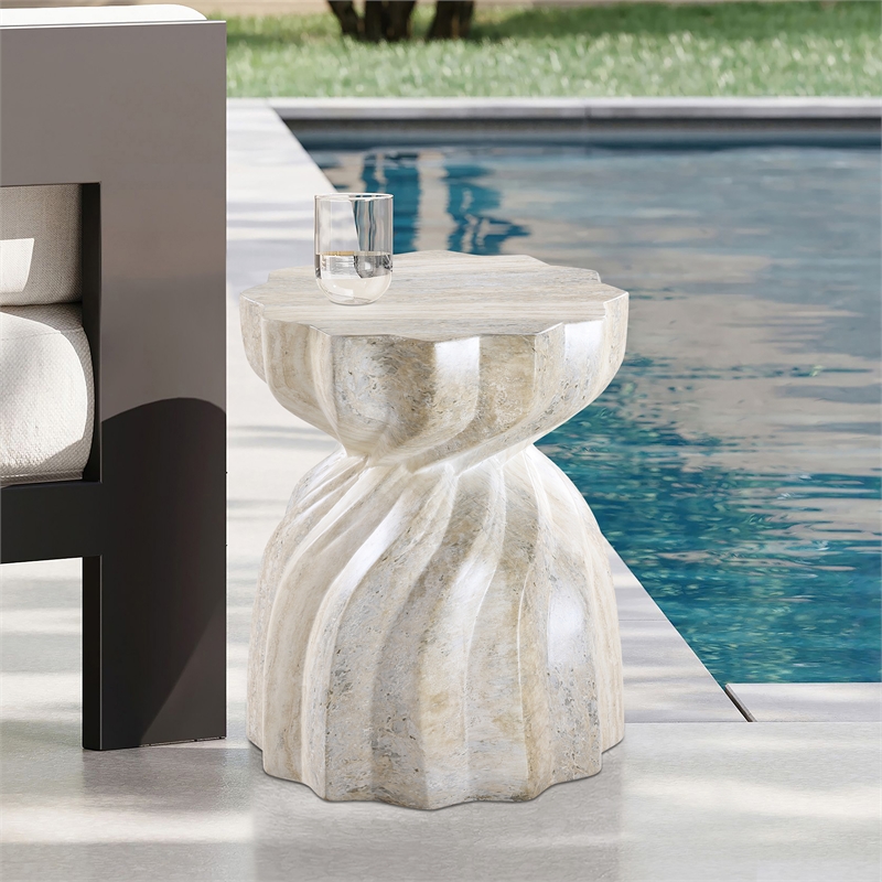 Meridian Furniture Caserta Travertine Concrete Indoor/Outdoor End Table