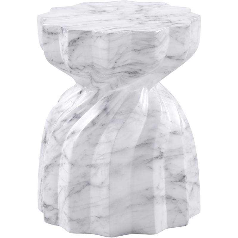 Meridian Furniture Caserta White Marble Finish Concrete Indoor/Outdoor End Table