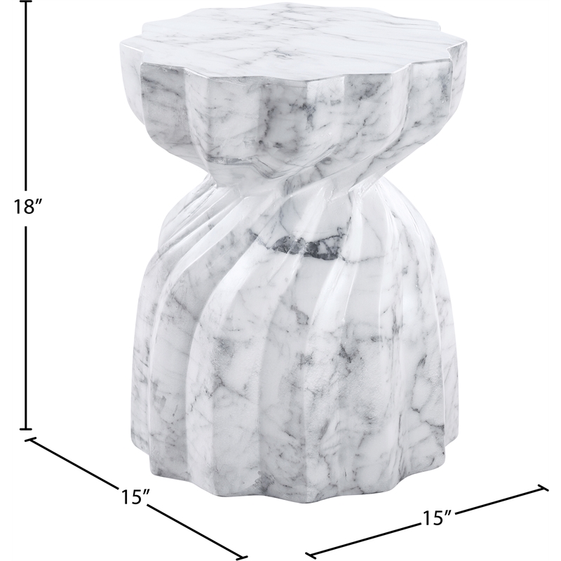 Meridian Furniture Caserta White Marble Finish Concrete Indoor/Outdoor End Table