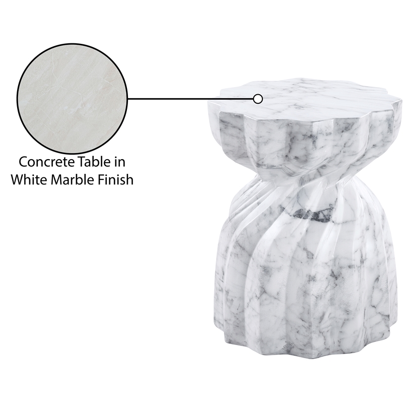 Meridian Furniture Caserta White Marble Finish Concrete Indoor/Outdoor End Table