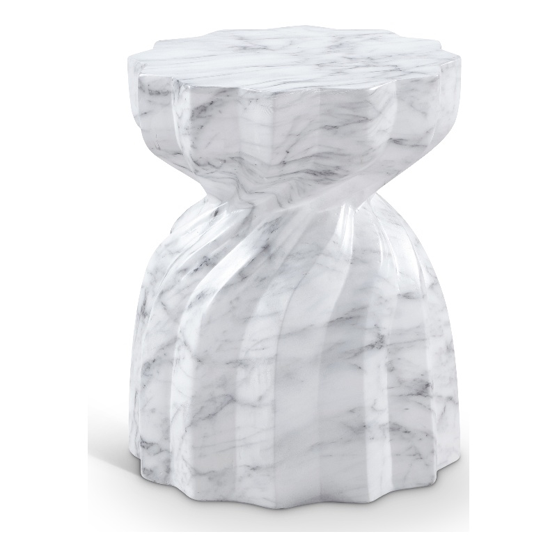 Meridian Furniture Caserta White Marble Finish Concrete Indoor/Outdoor End Table