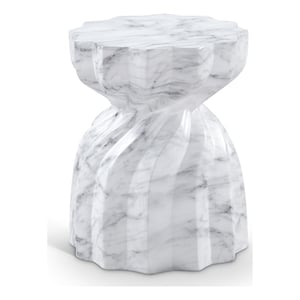 Meridian Furniture Caserta White Marble Finish Concrete Indoor/Outdoor End Table