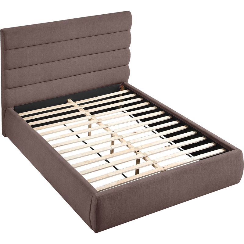 Meridian Furniture Adam Brown Linen Textured Fabric Queen Bed