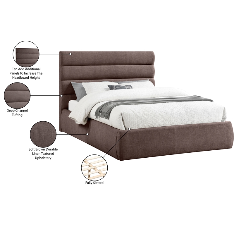 Meridian Furniture Adam Brown Linen Textured Fabric Queen Bed