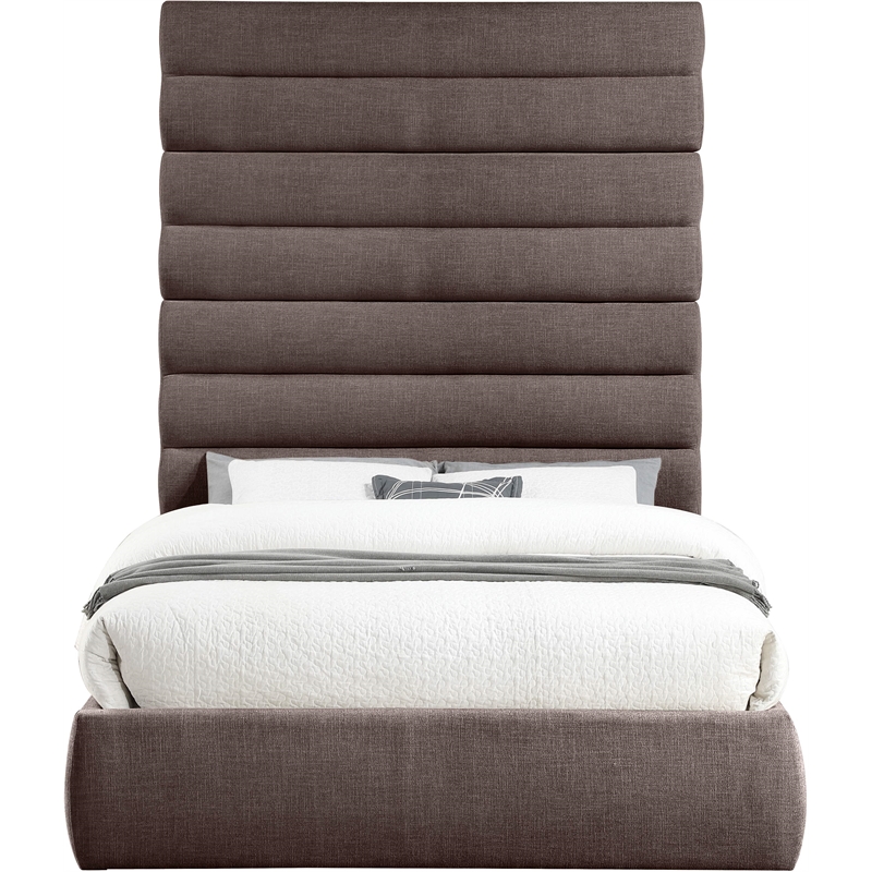 Meridian Furniture Adam Brown Linen Textured Fabric Queen Bed