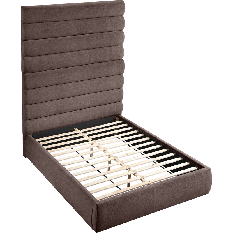 Meridian Furniture Adam Brown Linen Textured Fabric Queen Bed