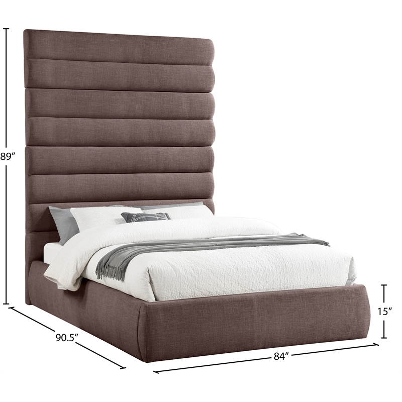 Meridian Furniture Adam Brown Linen Textured Fabric Queen Bed