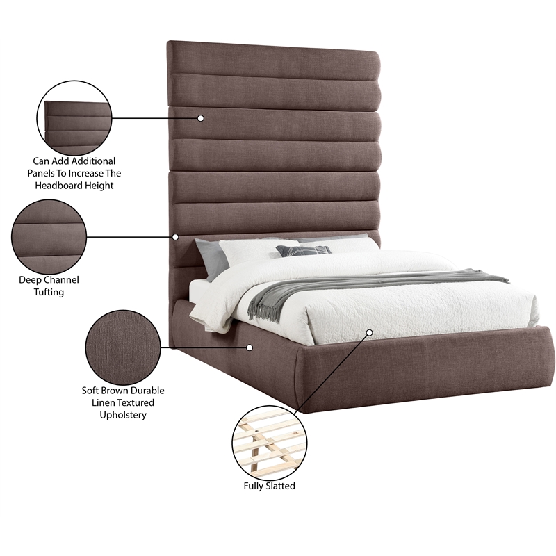 Meridian Furniture Adam Brown Linen Textured Fabric Queen Bed