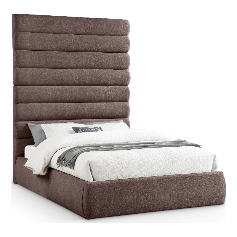 Meridian Furniture Adam Brown Linen Textured Fabric Queen Bed