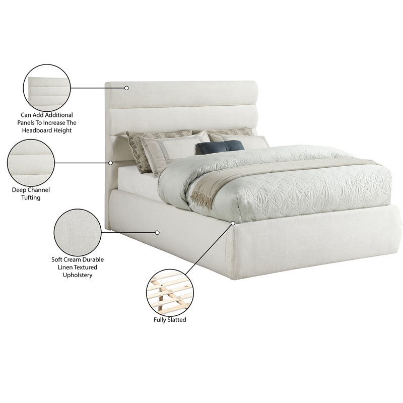 Meridian Furniture Adam Cream Linen Textured Fabric Full Bed