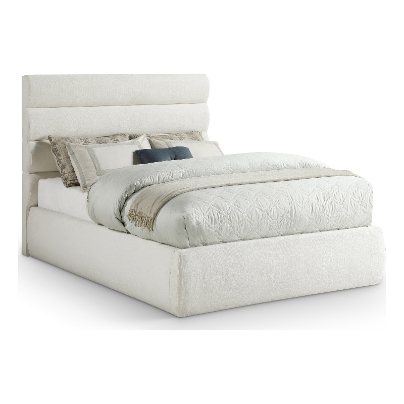 Meridian Furniture Adam Cream Linen Textured Fabric Full Bed