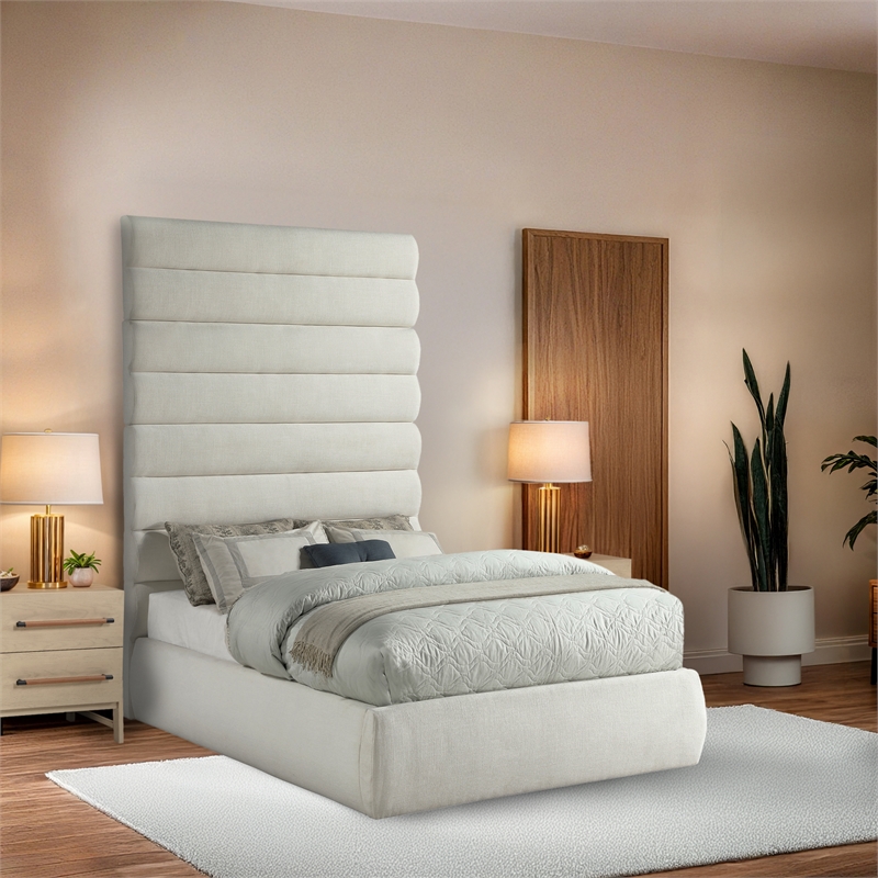 Meridian Furniture Adam Cream Linen Textured Fabric Full Bed