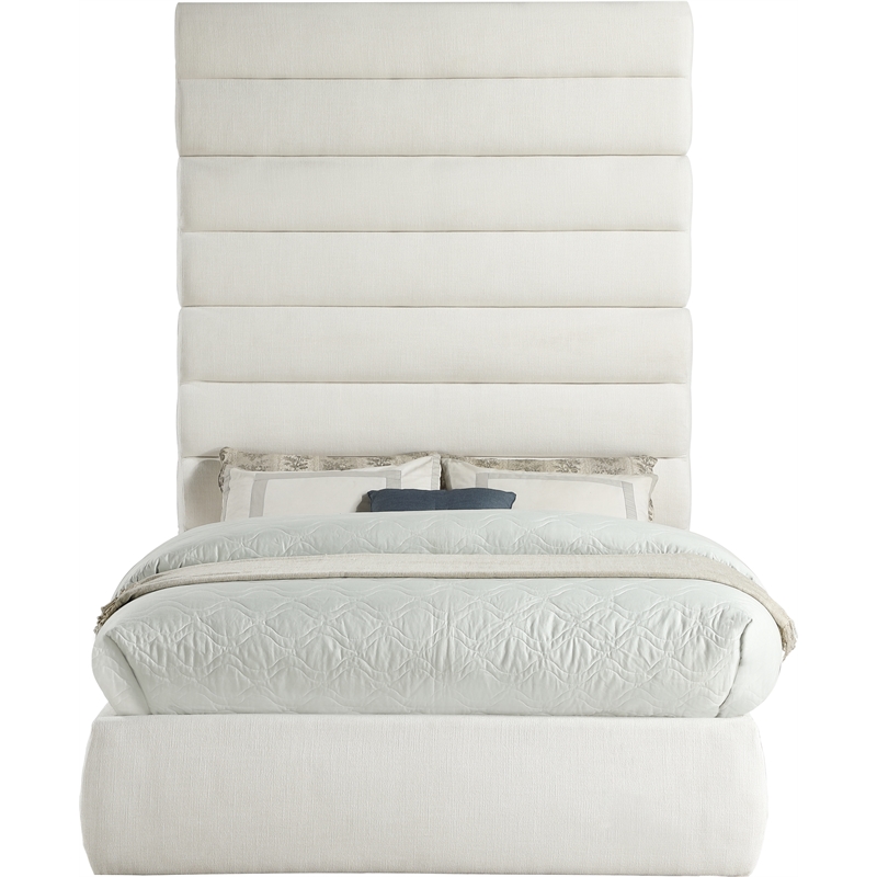 Meridian Furniture Adam Cream Linen Textured Fabric Full Bed