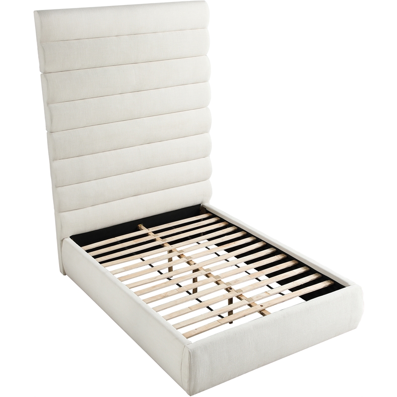 Meridian Furniture Adam Cream Linen Textured Fabric Full Bed