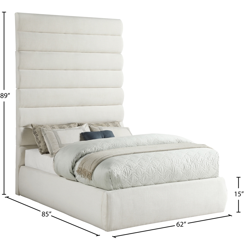 Meridian Furniture Adam Cream Linen Textured Fabric Full Bed